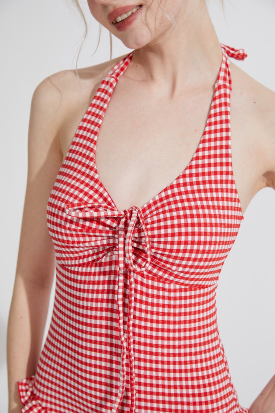 Gingham lace one-piece