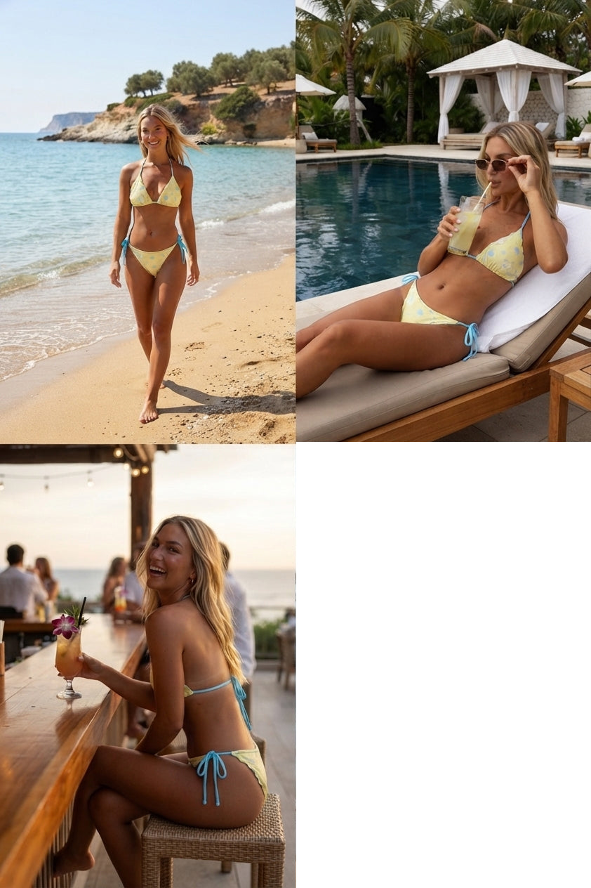 Lemon Ice Cream Sweet Halter Bikini Set