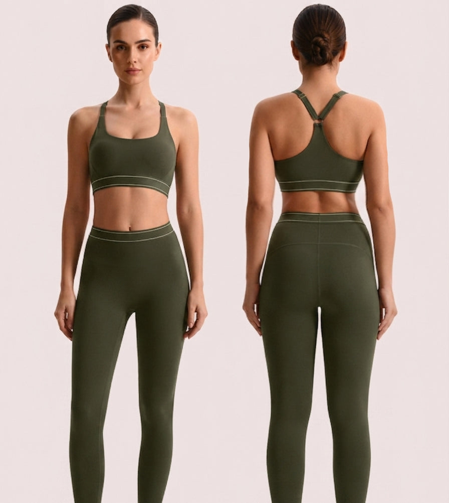 Olive Adjustable Strap Yoga Active Set